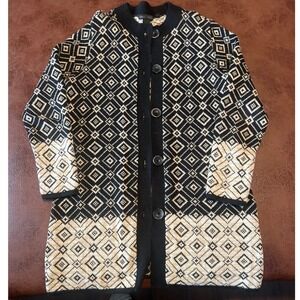 Nomadic Traders Black Cream Geometric Diamond Longline Cardigan Sweater Medium